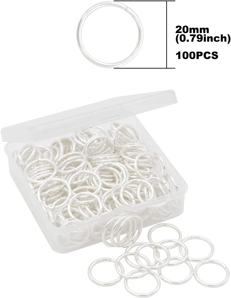 100 Pieces Open Jump Rings 20mm Silver Jewelry Connectors for Jewelry Accessories Making Supplies, Bracelets, Keychains, Necklaces, Anklets, Crafts (Silver)