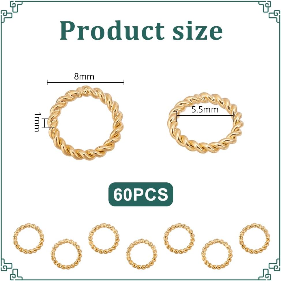24K Gold Plated Jump Rings, 60pcs 8mm Closed Jump Rings 18 Gauge Gold O-Ring Connector Brass Solder Connector Rings for Earrings Bracelet Necklace Jewelry Making