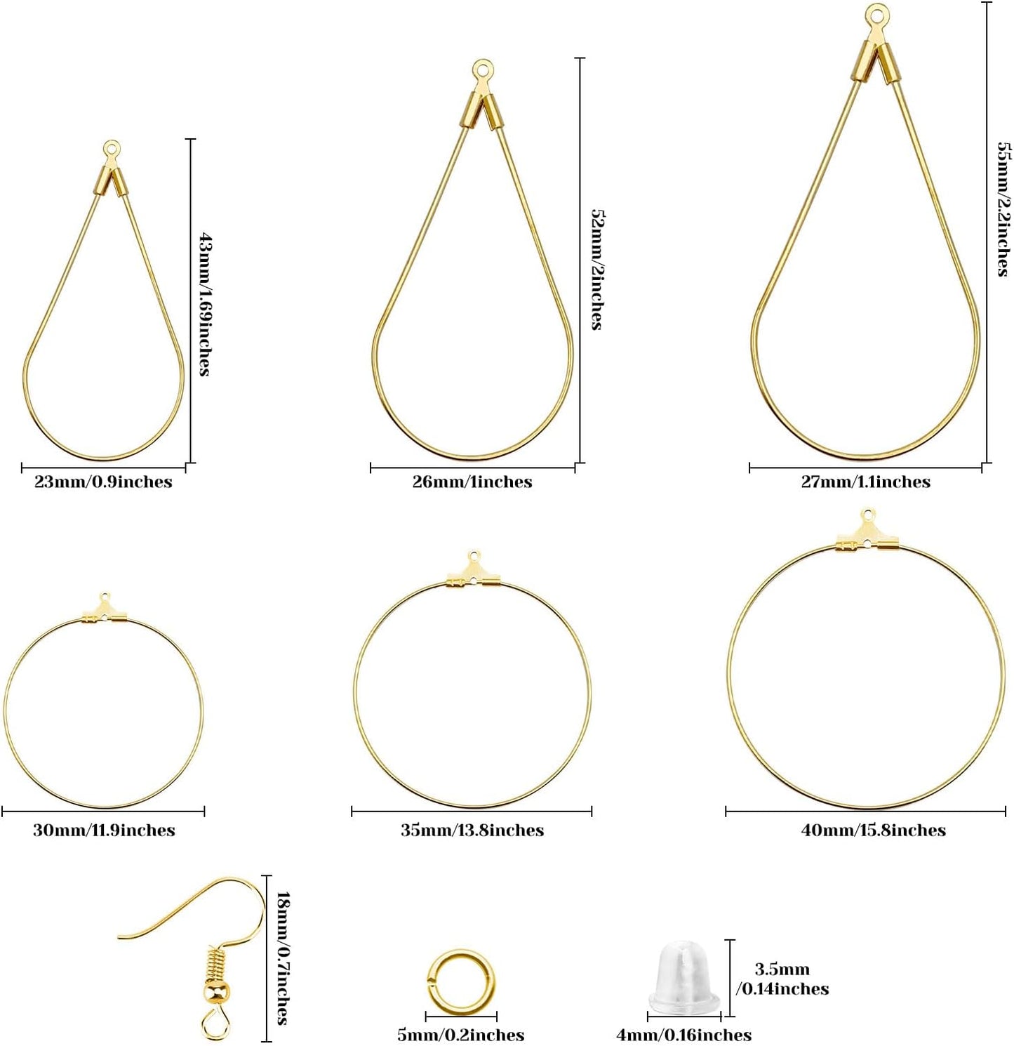 286 Pieces Earring Beaded Hoop Set for Jewelry Making, 36 Beaded Hoop Earrings Looking for Teardrop Round Earring Hoops with 50 Hooks, 100 Jump Rings, 100 Earring Backs for Earring Making Supplies (K Gold)