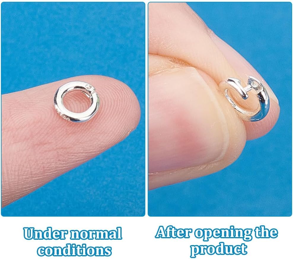 15pcs 925 Sterling Silver Locking Jump Rings, Round Locking Jump Rings, OD 6mm, Inner Diameter 3.3mm, Round Clasp Connector Open Jump Rings for Necklace Bracelet Keychain Jewelry Making