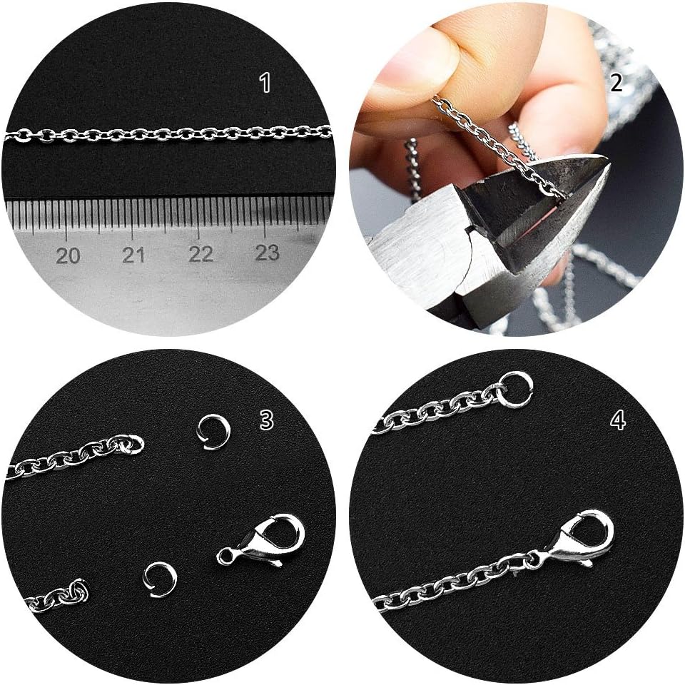 36ft Silver Stainless Steel Chain with 20 Lobster Clasps and 30 Jump Rings for Men and Women Jewelry Chain DIY Making, 2.0mm