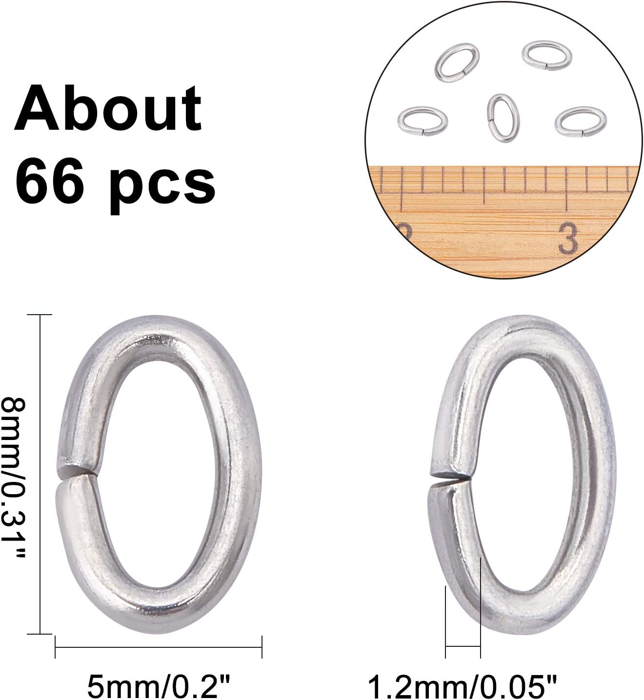 10g 8x5mm Stainless Steel Open Oval Jump Rings Jewelry DIY Accessories for Bracelet Necklace Making, Approx. 66pcs/10g