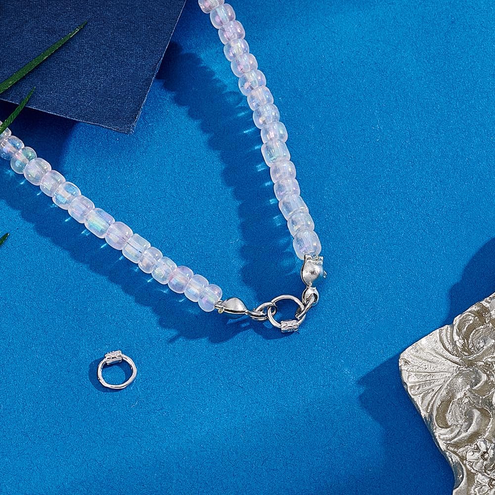 4pcs Sterling Silver Lock Jump Rings, 6mm Platinum Connector Rings 18 Gauge Round O-Ring Crimp Chain Mail Rings for DIY Bracelet Necklace Pendant Chain Choker Making