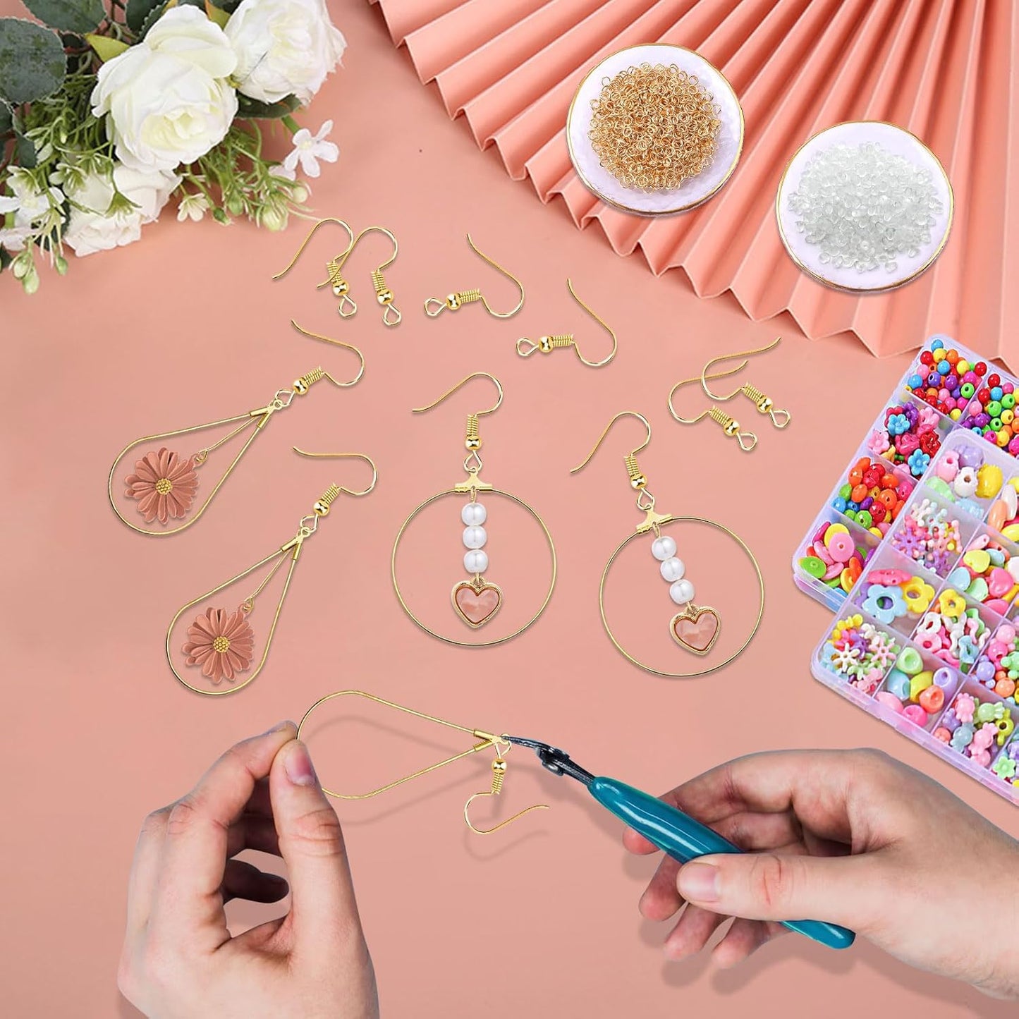 286 Pieces Earring Beaded Hoop Set for Jewelry Making, 36 Beaded Hoop Earrings Looking for Teardrop Round Earring Hoops with 50 Hooks, 100 Jump Rings, 100 Earring Backs for Earring Making Supplies (K Gold)