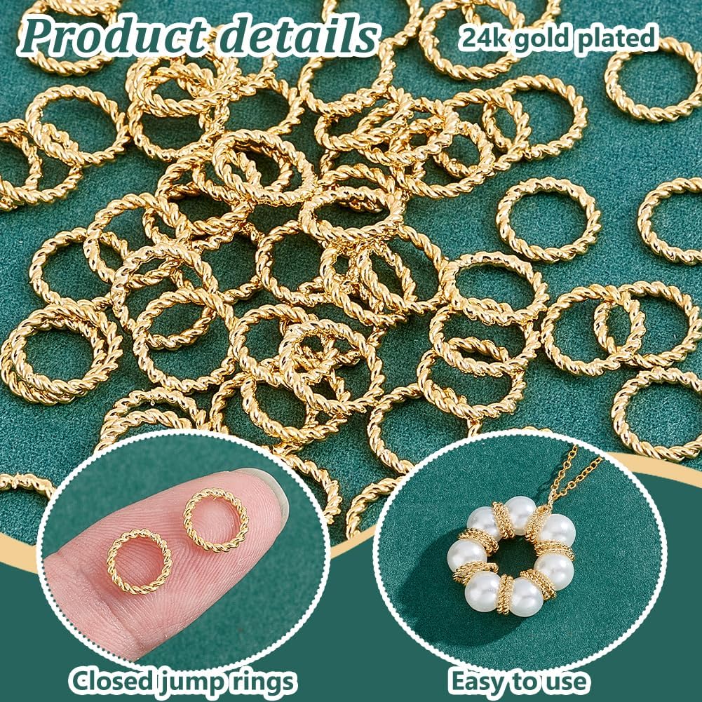 24K Gold Plated Jump Rings, 60pcs 8mm Closed Jump Rings 18 Gauge Gold O-Ring Connector Brass Solder Connector Rings for Earrings Bracelet Necklace Jewelry Making