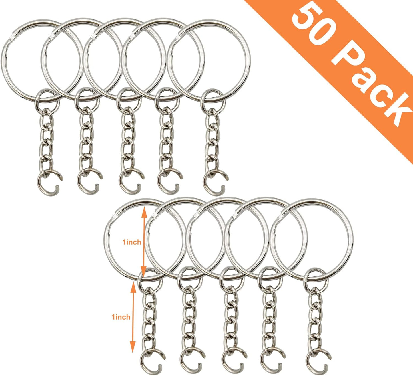 Keyring with chain and open jump ring 1" pack of 50