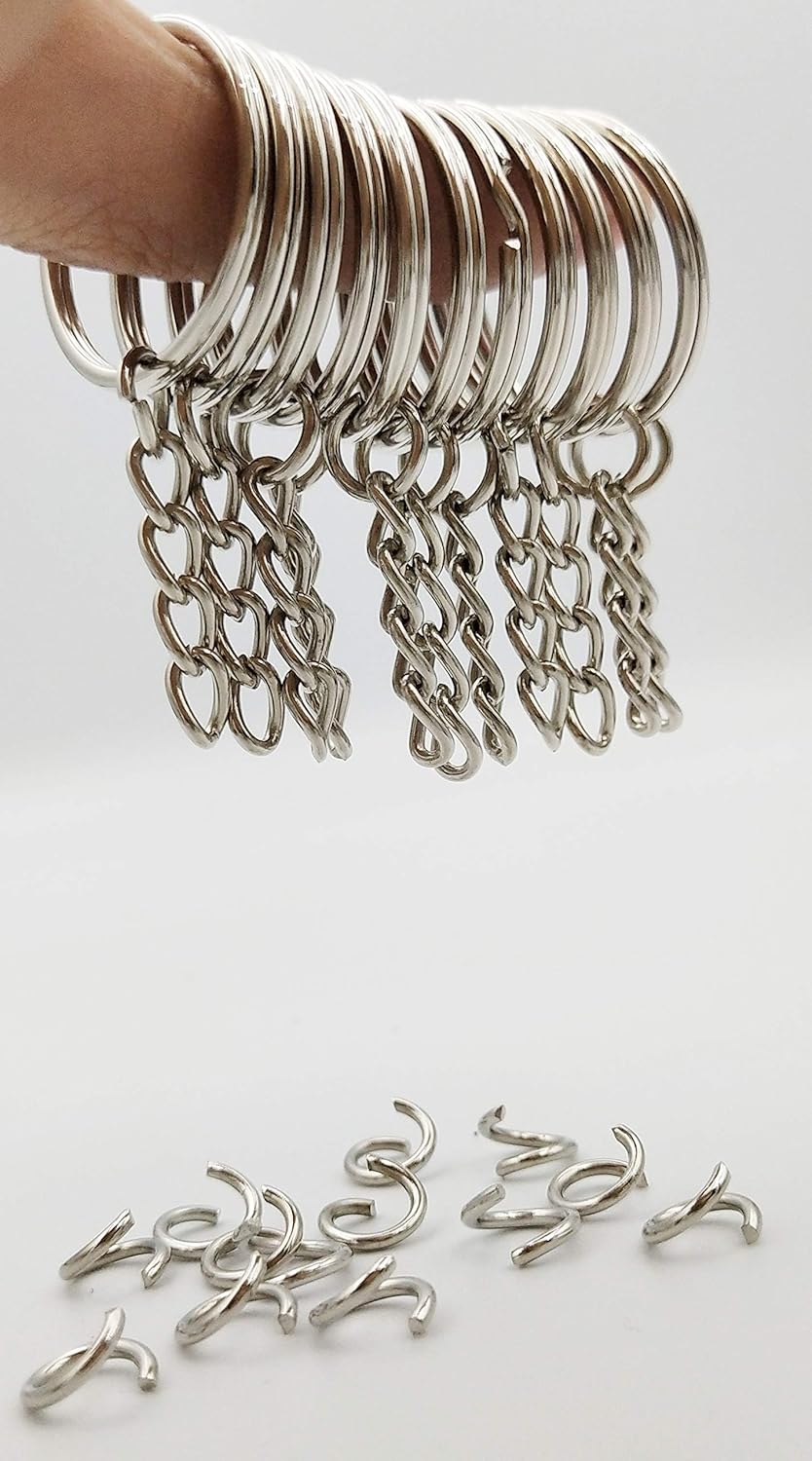 Keyring with chain and open jump ring 1" pack of 50