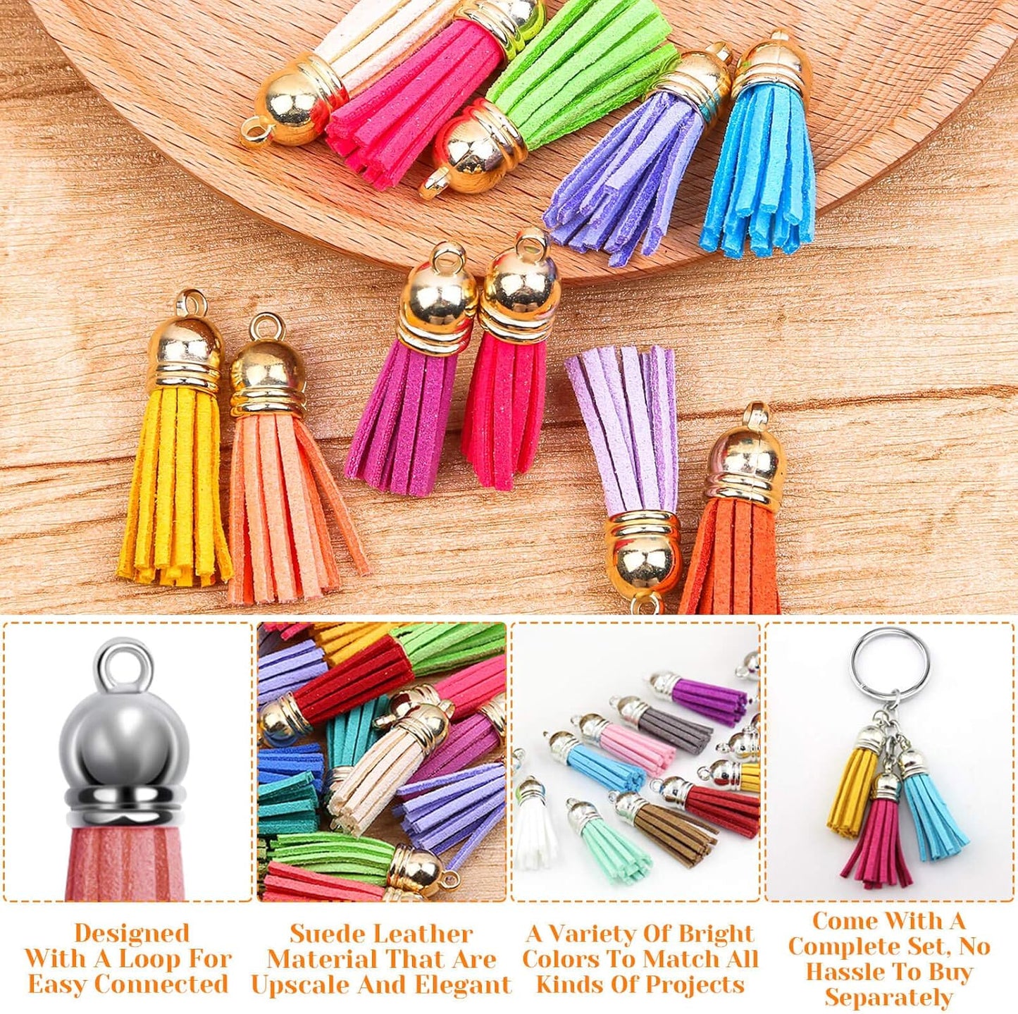 270pcs keychain tassel and ring kit with extender chain, jump ring and eye pin for crafts