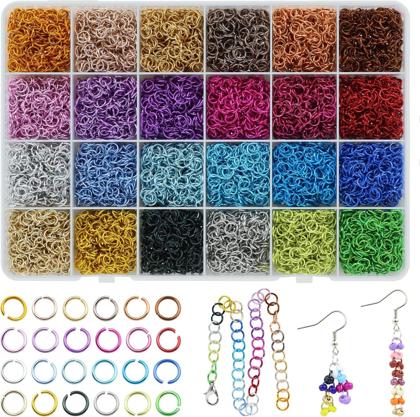 About 7200 Pieces 24 Colors Jump Rings Jewelry Accessories 6mm Jewelry Open Jump Rings for Necklace, Bracelet, Necklace, Chain Jewelry Making