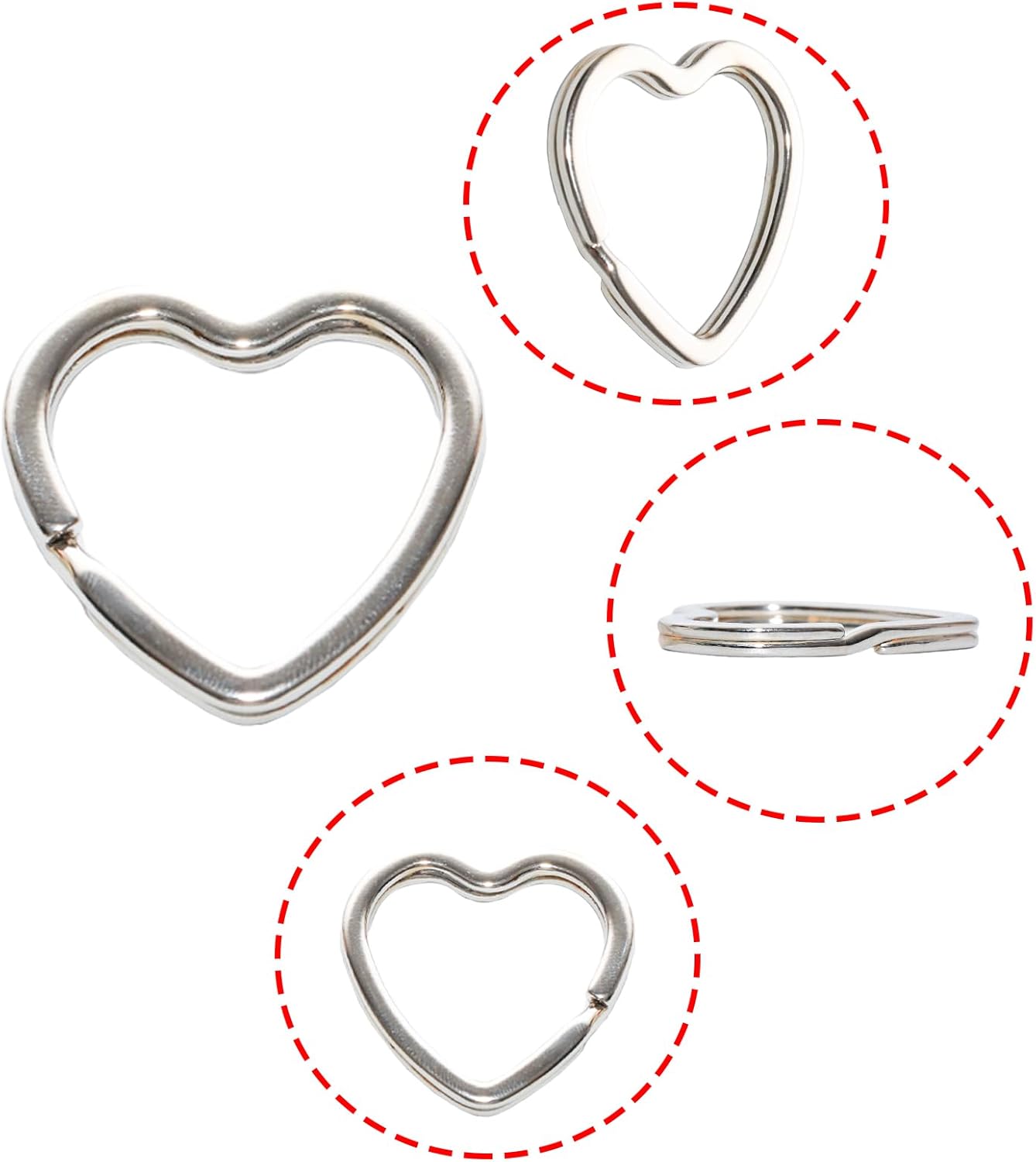 15 Pieces Silver Metal Key Rings, Creative Flat Split Key Rings for DIY Crafts and Keychains (Heart Shape)