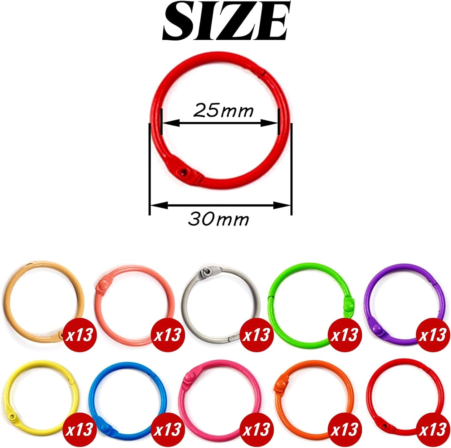 130pcs 1 1/5" Colorful Binder Rings Metal Office Book Rings Paper Rings for Index Cards Flashcards Notebooks, Keychain Keyring Binder Rings for Office School Home, 10 Colors