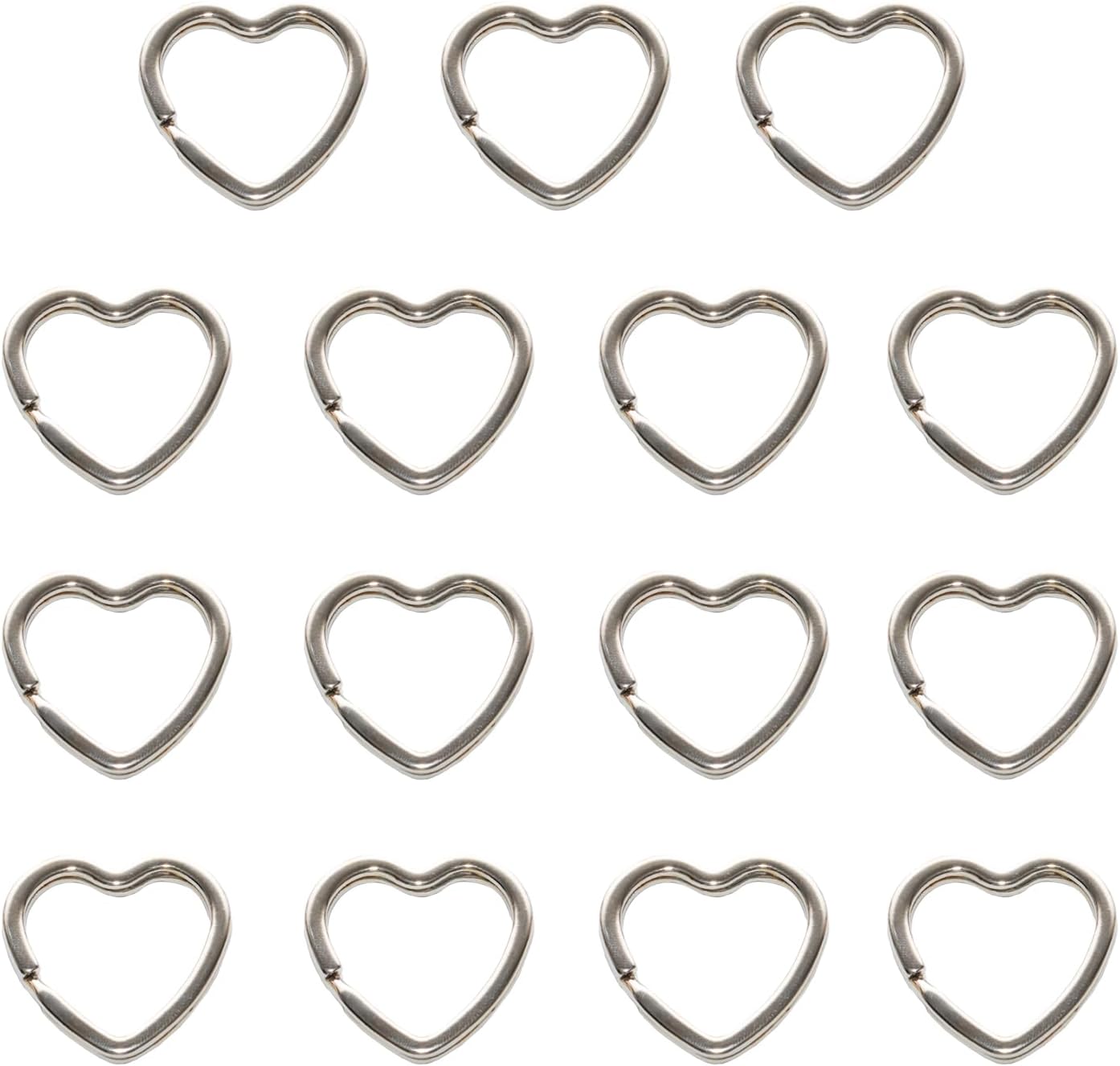 15 Pieces Silver Metal Key Rings, Creative Flat Split Key Rings for DIY Crafts and Keychains (Heart Shape)