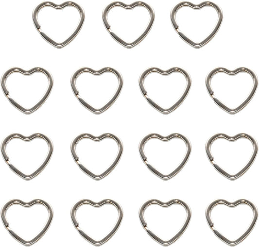 15 Pieces Silver Metal Key Rings, Creative Flat Split Key Rings for DIY Crafts and Keychains (Heart Shape)
