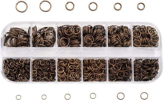 Mixed Size 4-10mm Iron Open Jump Rings, Antique Bronze Plated, No Solder Round Ring Connectors for Chainmail Jewelry Bracelet Necklace Making