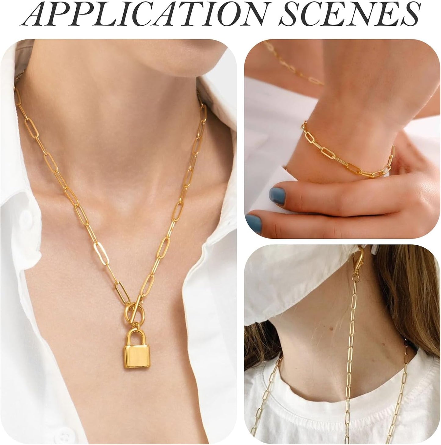 16.4ft Real 16K Gold Plated Paper Clip Chain Soldered Flat Oval Link with Jump Ring Lobster Claw Clasp for Bracelet Necklace Jewelry Making, 10x2.7x0.7mm