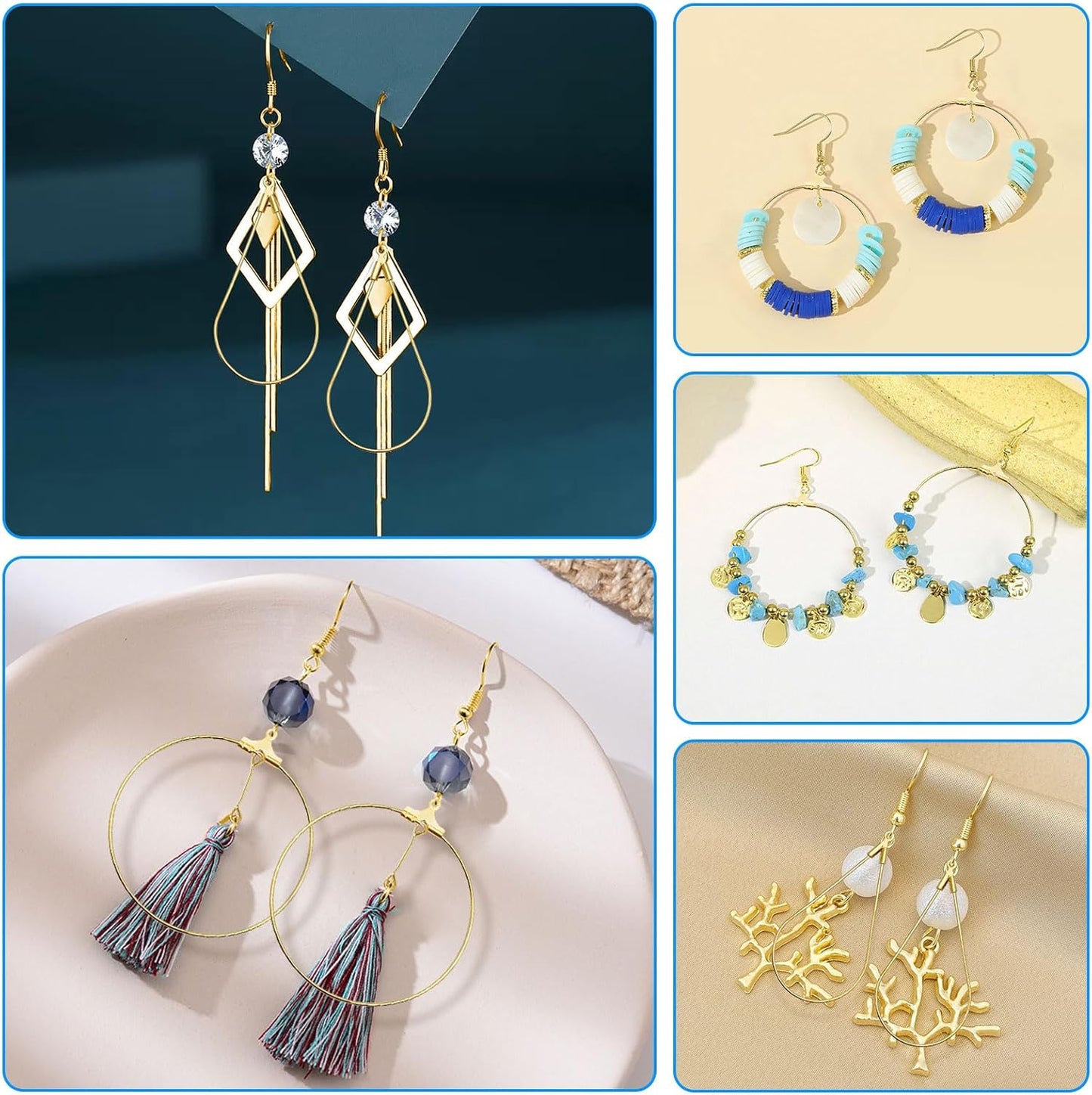 286 Pieces Earring Beaded Hoop Set for Jewelry Making, 36 Beaded Hoop Earrings Looking for Teardrop Round Earring Hoops with 50 Hooks, 100 Jump Rings, 100 Earring Backs for Earring Making Supplies (K Gold)
