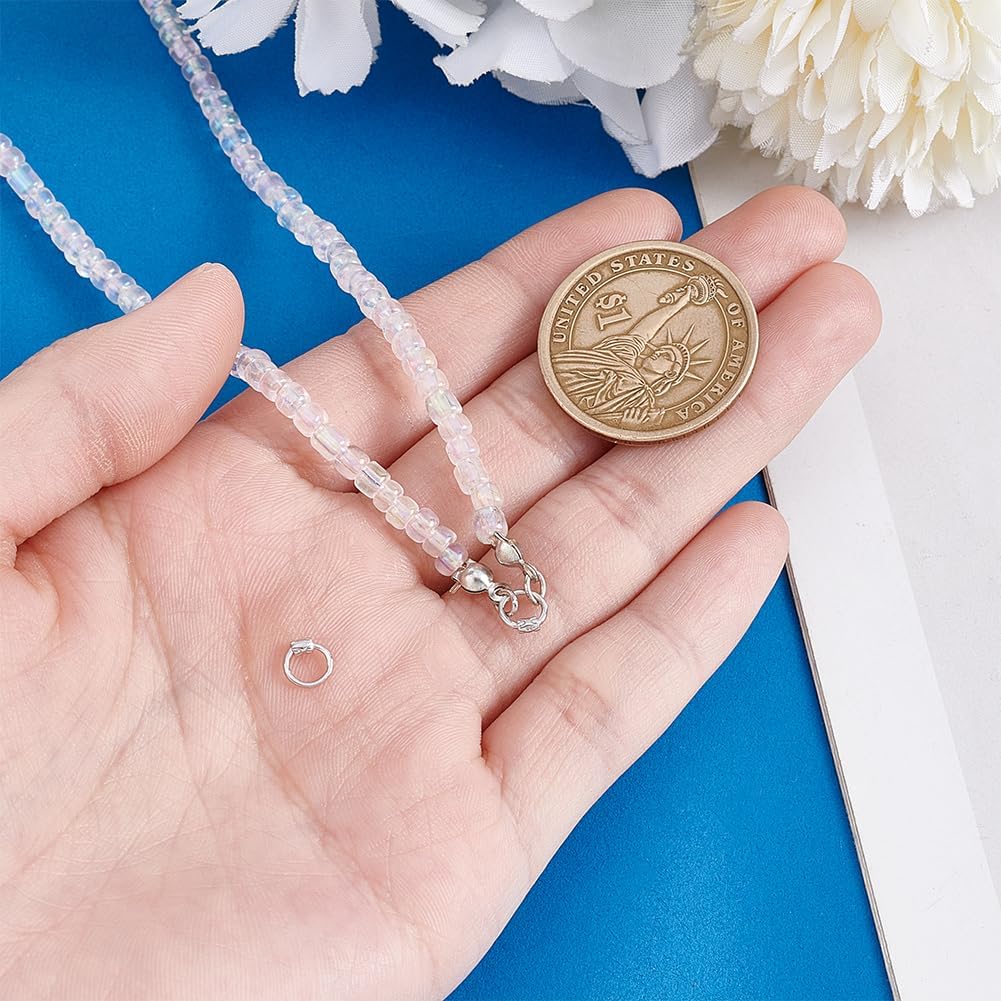 4pcs Sterling Silver Lock Jump Rings, 6mm Platinum Connector Rings 18 Gauge Round O-Ring Crimp Chain Mail Rings for DIY Bracelet Necklace Pendant Chain Choker Making