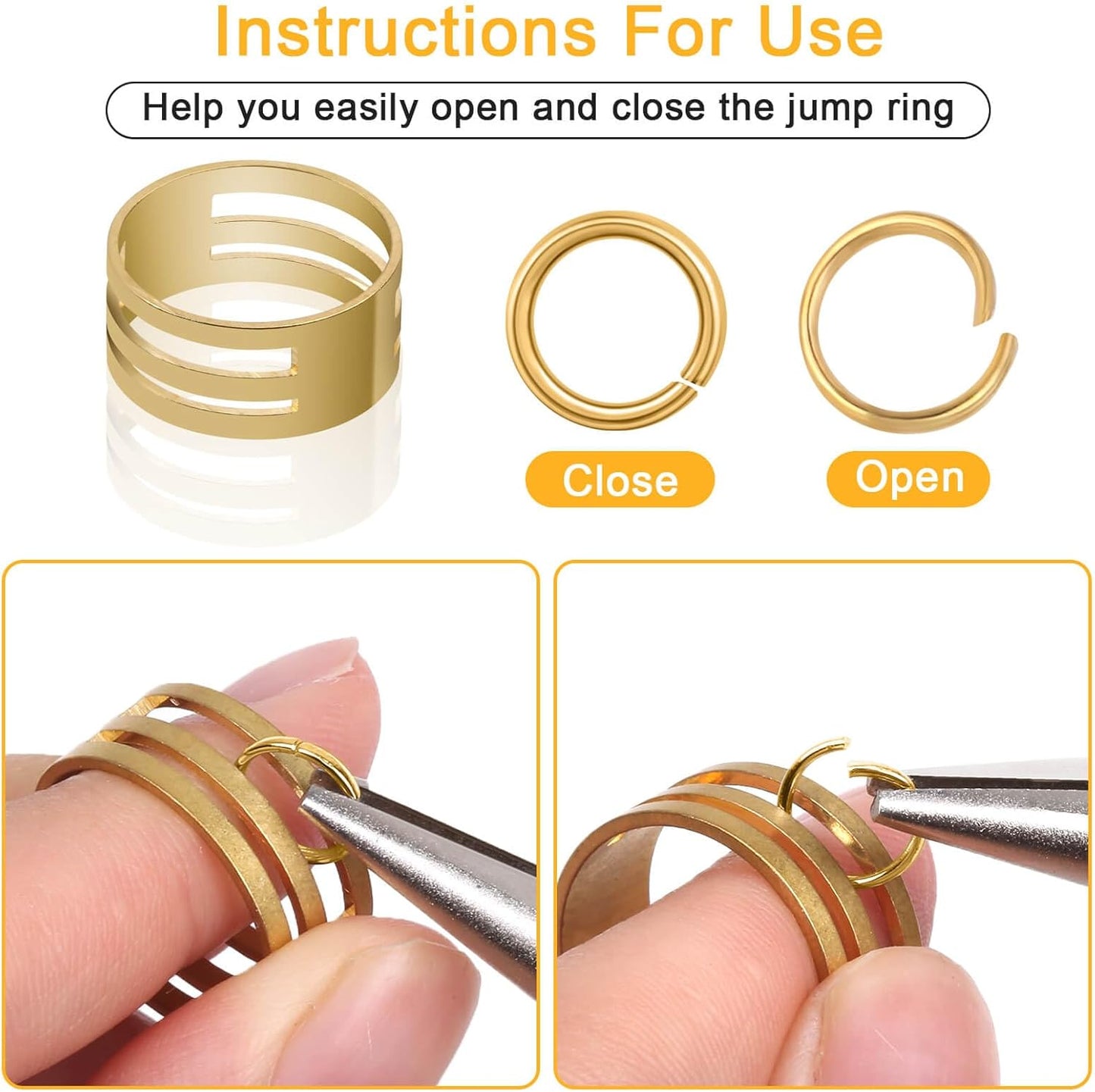 Jump rings for jewelry making supplies and necklace repairs with jump ring pliers and open jump rings (1200 pieces silver and gold)