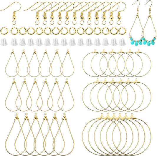286 Pieces Earring Beaded Hoop Set for Jewelry Making, 36 Beaded Hoop Earrings Looking for Teardrop Round Earring Hoops with 50 Hooks, 100 Jump Rings, 100 Earring Backs for Earring Making Supplies (K Gold)