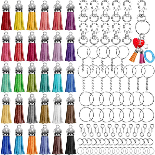 270pcs keychain tassel and ring kit with extender chain, jump ring and eye pin for crafts