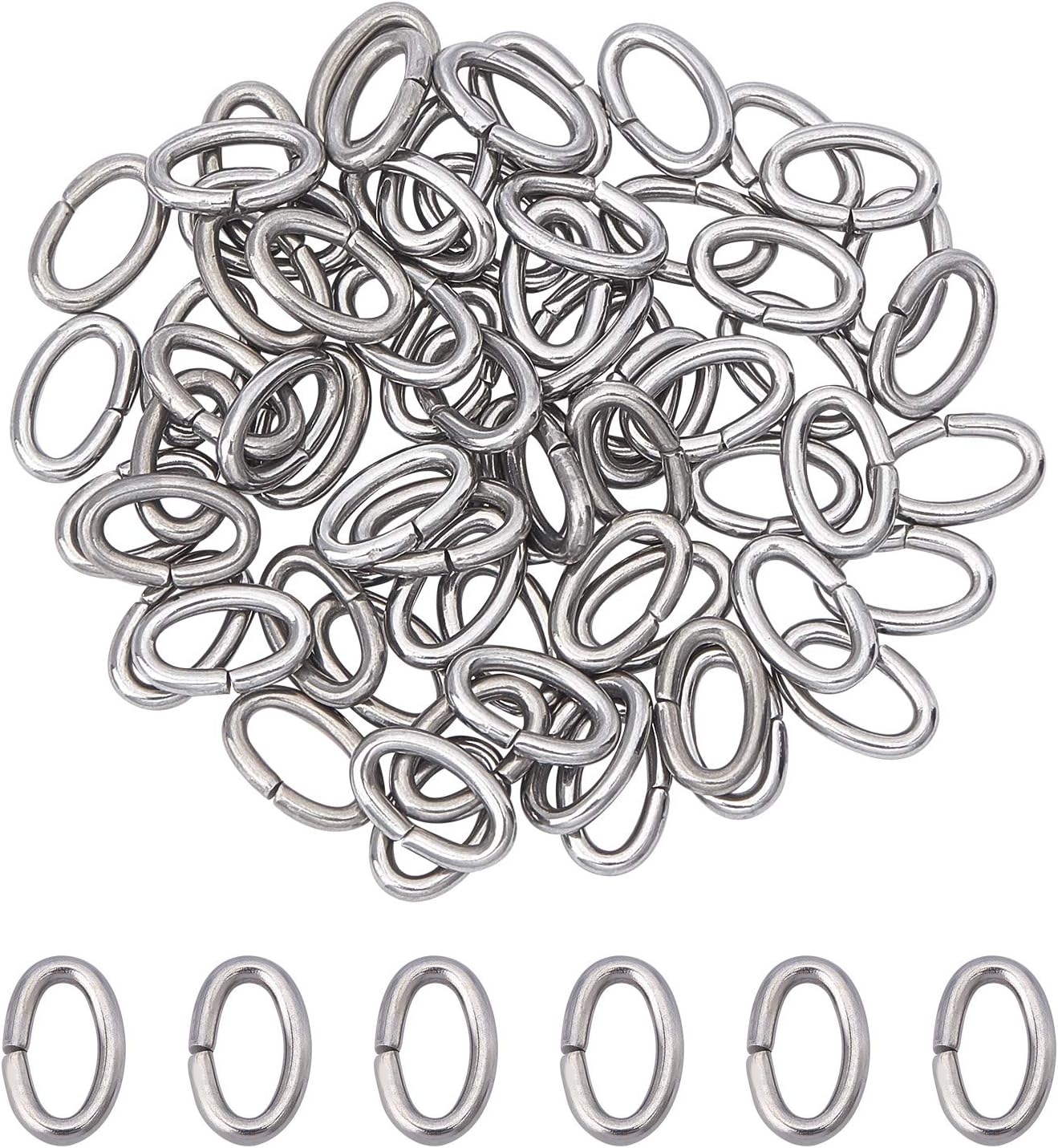 10g 8x5mm Stainless Steel Open Oval Jump Rings Jewelry DIY Accessories for Bracelet Necklace Making, Approx. 66pcs/10g