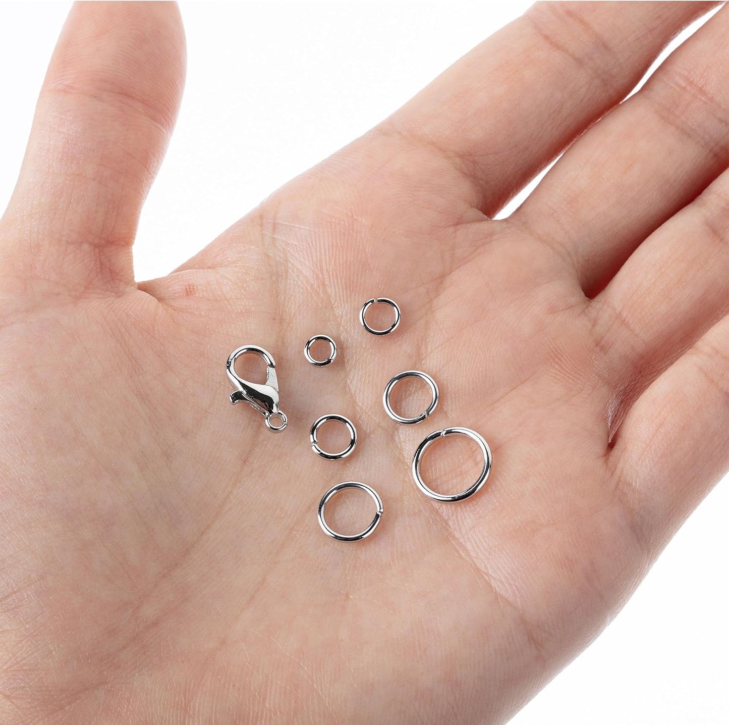 Open jump rings, silver, 1014 pieces, 6 sizes of open jump rings for jewelry making, silver jump rings and lobster clasp