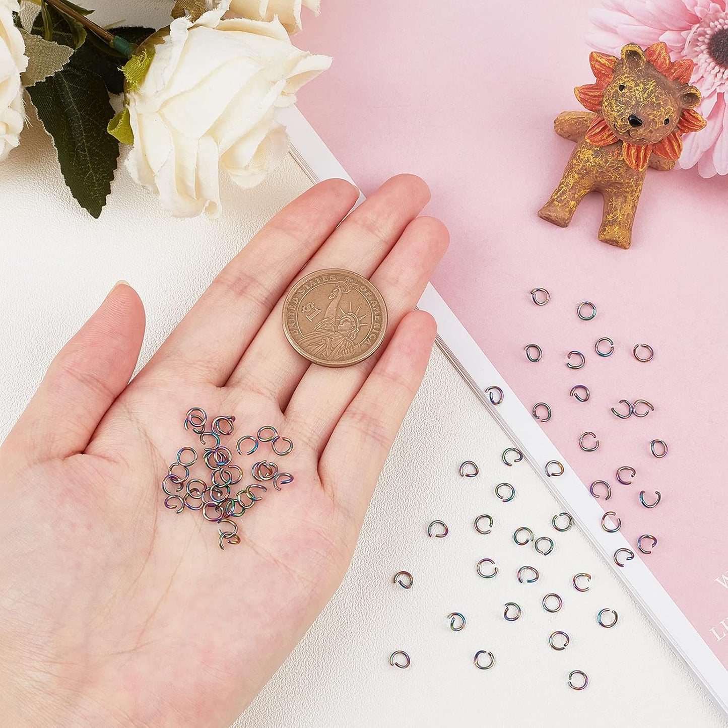 100pcs Stainless Steel Jump Rings Vacuum Plated Jump Rings Rainbow Color Finger Jump Rings for Bracelet Earrings Necklace Jewelry Making, 5x0.8mm