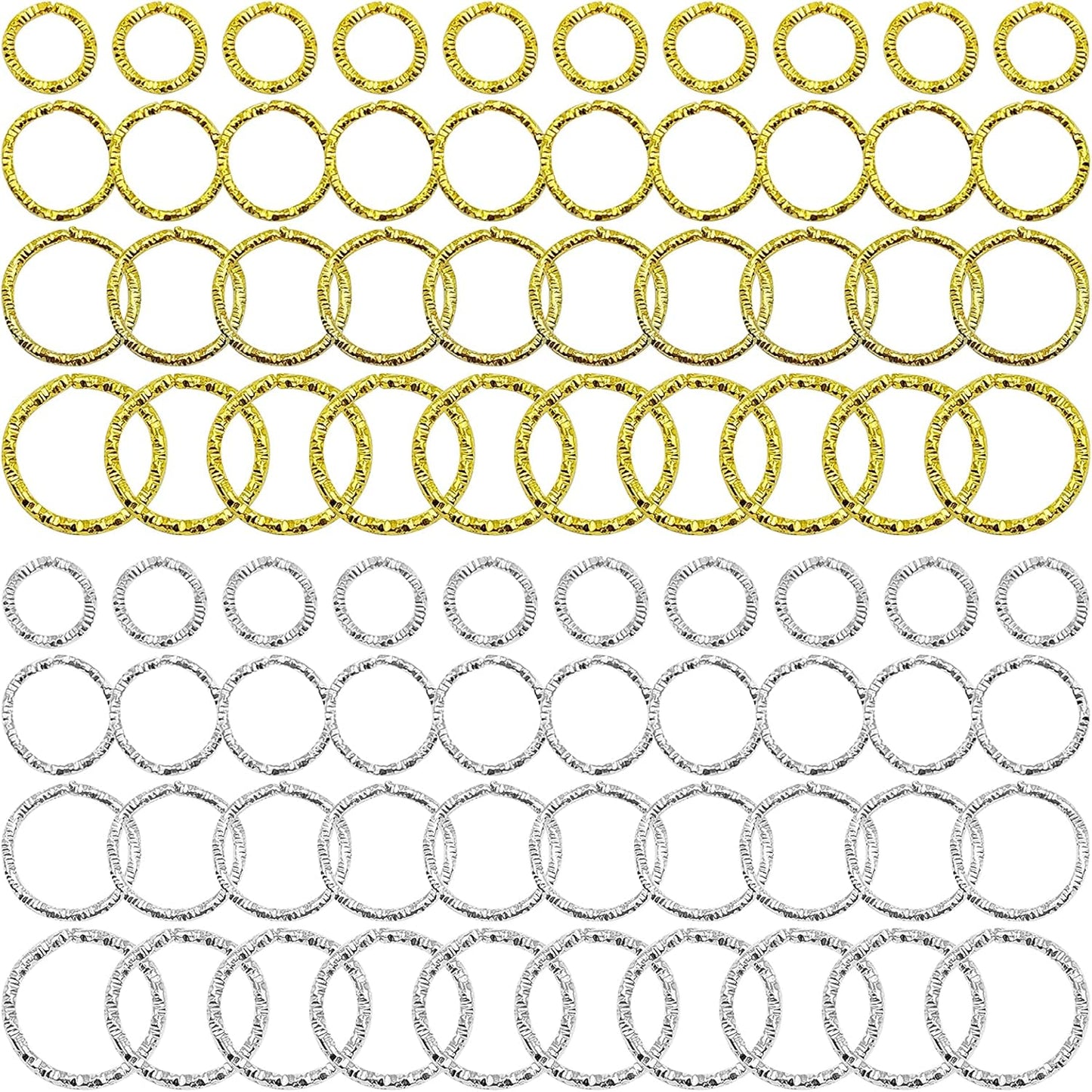 600 Pieces Twisted Gold Connector Open Jump Rings, 8/10/12/15mm O-Ring Connector Jewelry Accessories Round Frames for Making DIY Earrings Bracelet Necklace Keychain Pendant Crafts (Gold/Silver)