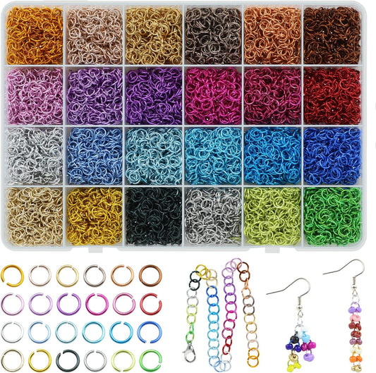 About 7200 Pieces 24 Colors Jump Rings Jewelry Accessories 6mm Jewelry Open Jump Rings for Necklace, Bracelet, Necklace, Chain Jewelry Making