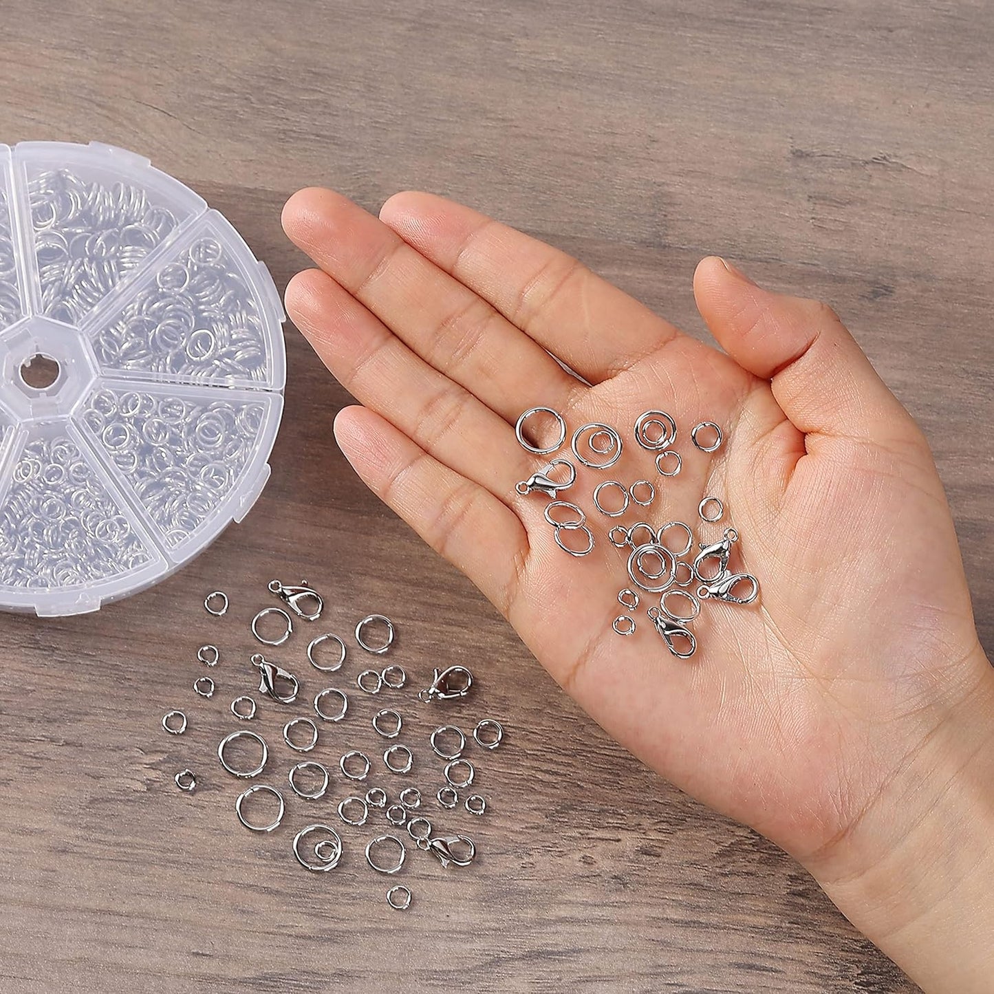 Open jump rings, silver, 1014 pieces, 6 sizes of open jump rings for jewelry making, silver jump rings and lobster clasp