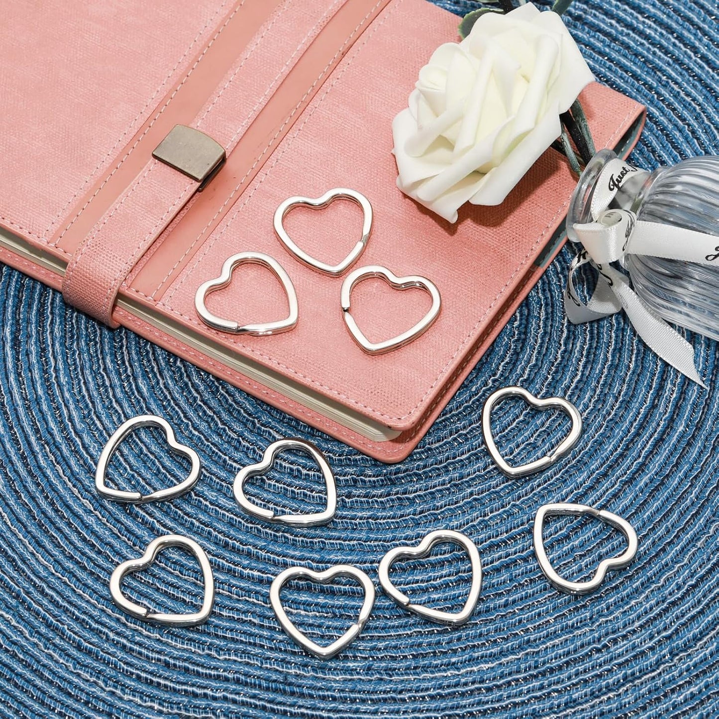 15 Pieces Silver Metal Key Rings, Creative Flat Split Key Rings for DIY Crafts and Keychains (Heart Shape)